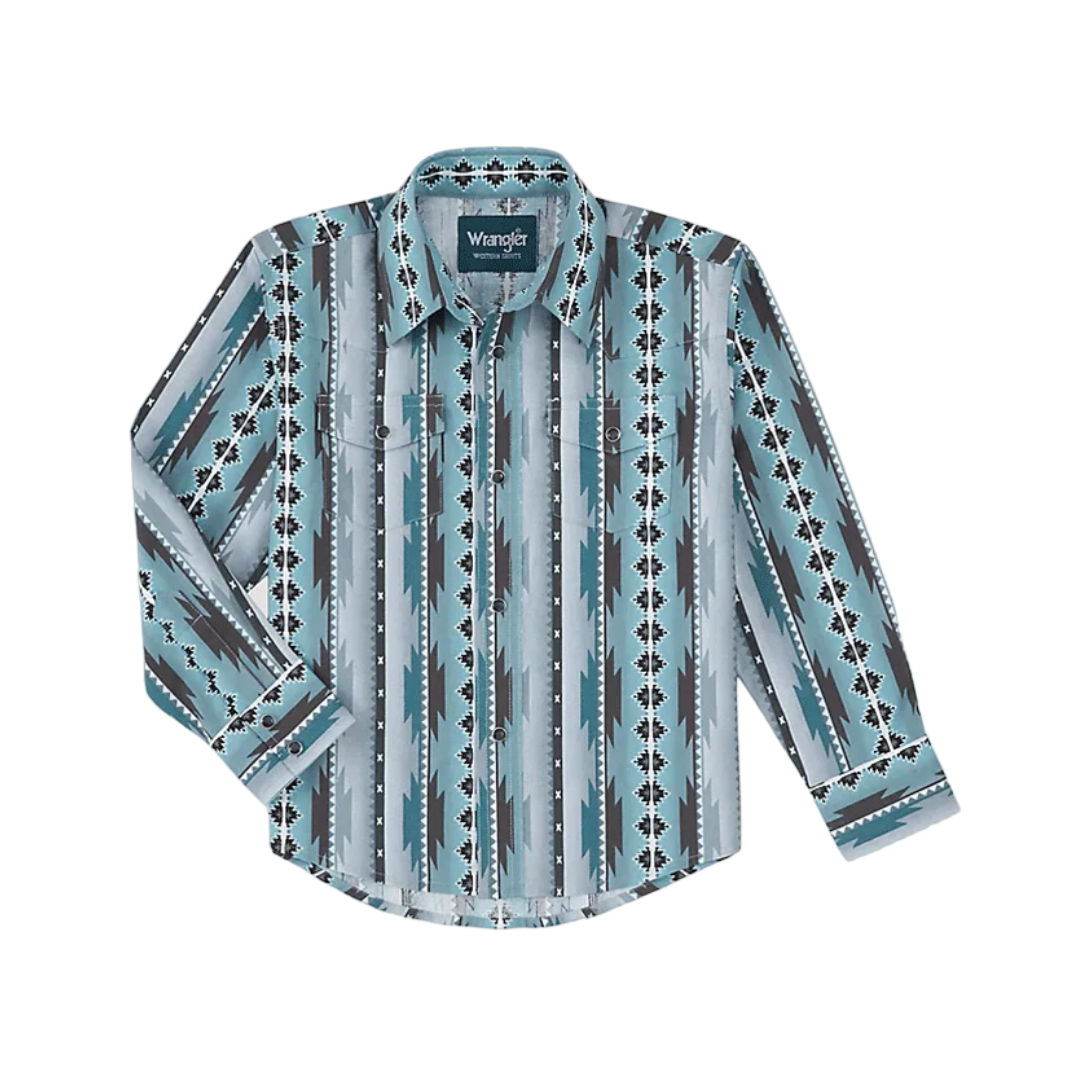 Wrangler Youth Boy's Checotah Long Sleeve Snap Blue Shirt