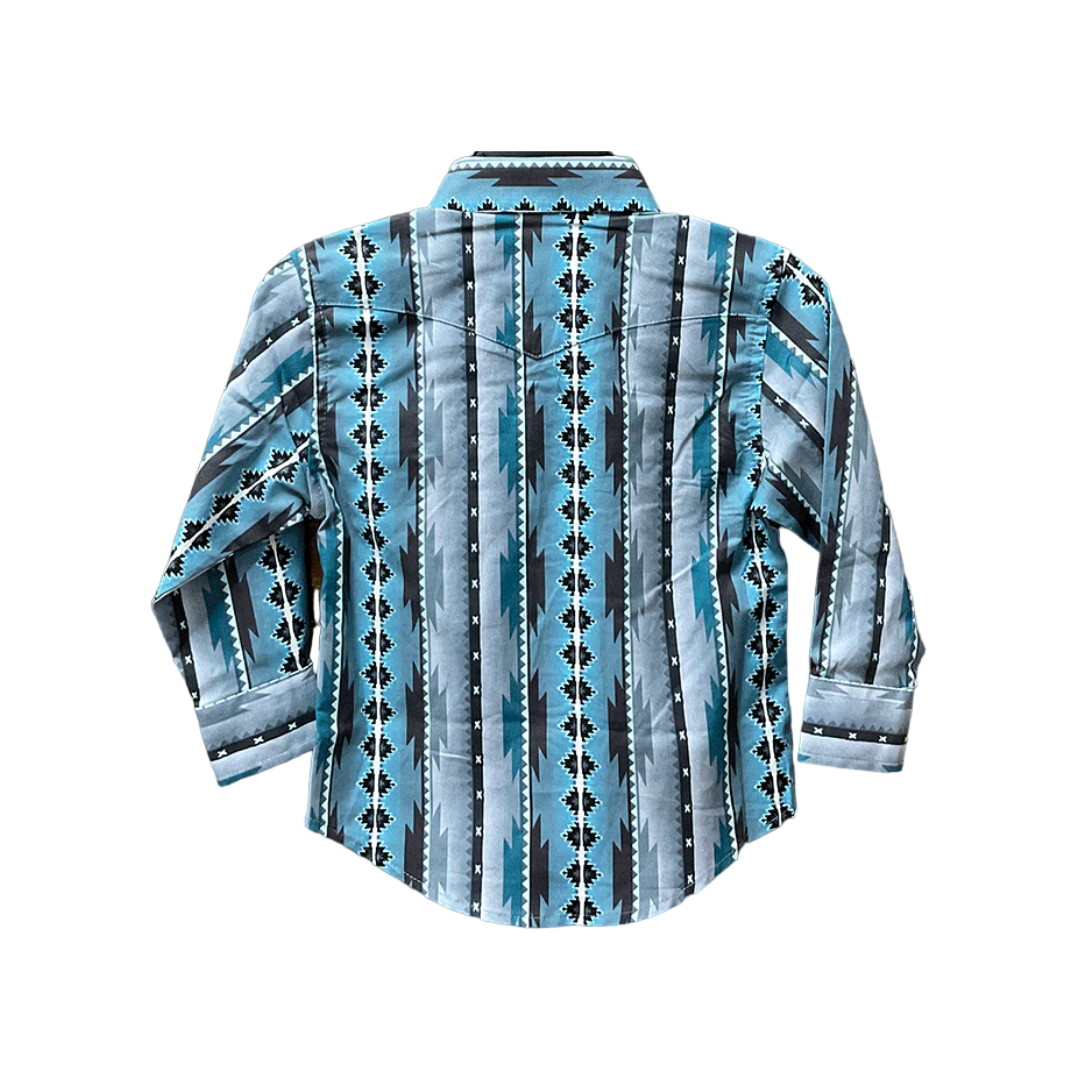 Wrangler Youth Boy's Checotah Long Sleeve Snap Blue Shirt