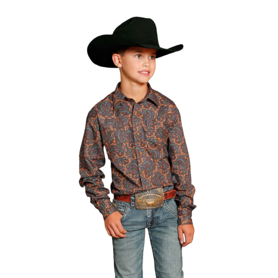 Cinch Youth Boy's Paisley Print Brown Shirt