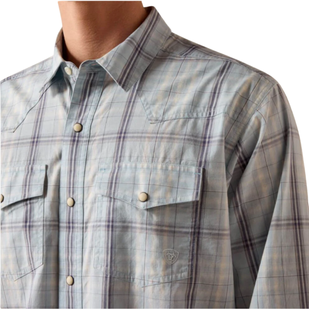 Ariat Men's Retro Fitted Snap Light Blue Shirt