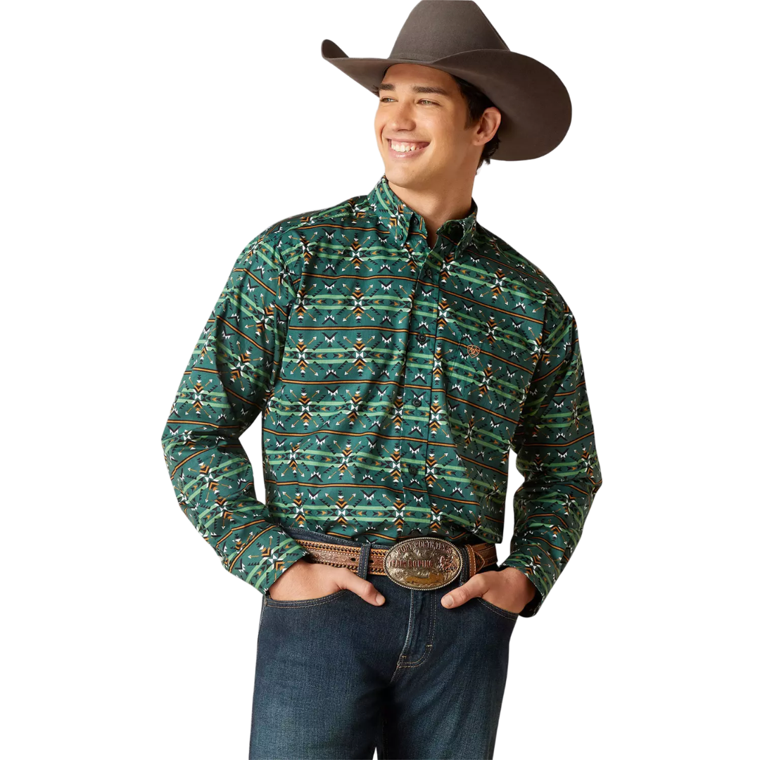 Ariat Men's Classic Fit Long Sleeve Green Shirt