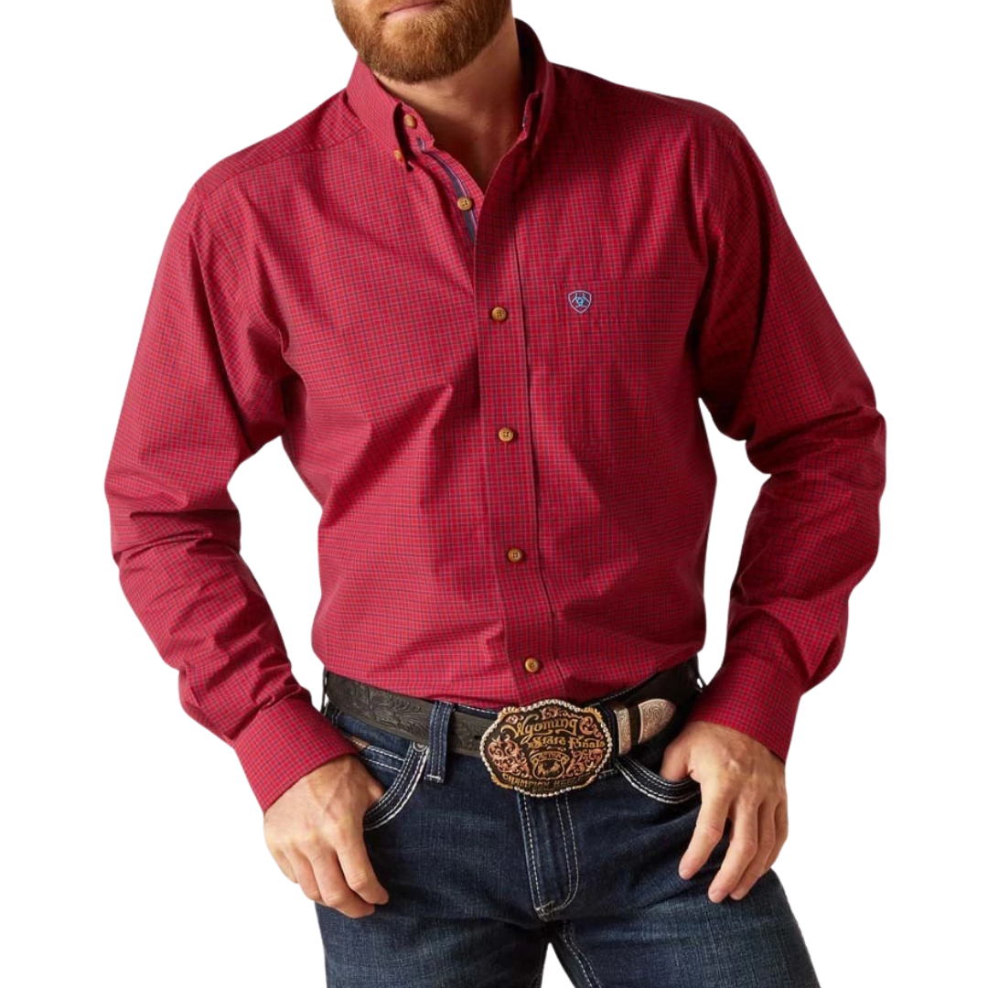 Ariat Men's Pro Series Proctect Plaid Stretch Red Shirt