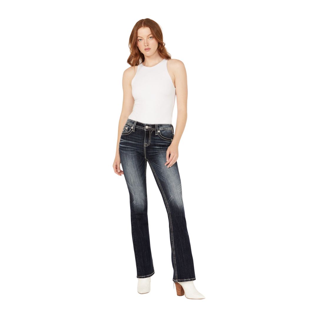 Miss Me Women's Quilted Cow Bootcut Blue Jeans