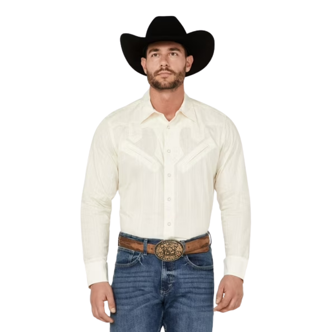 Wrangler Men's Rodeo Ben Western Snap In Ivory White Shirt