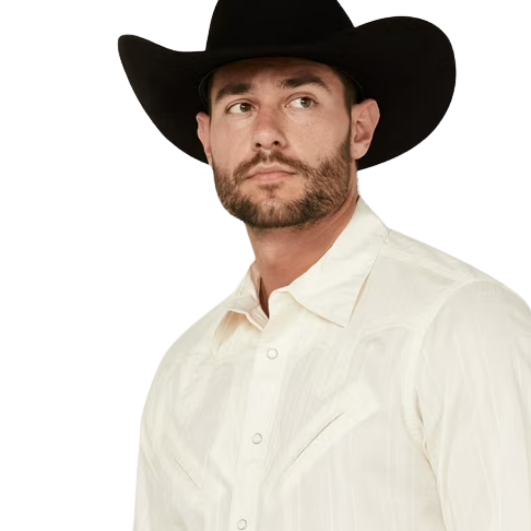Wrangler Men's Rodeo Ben Western Snap In Ivory White Shirt