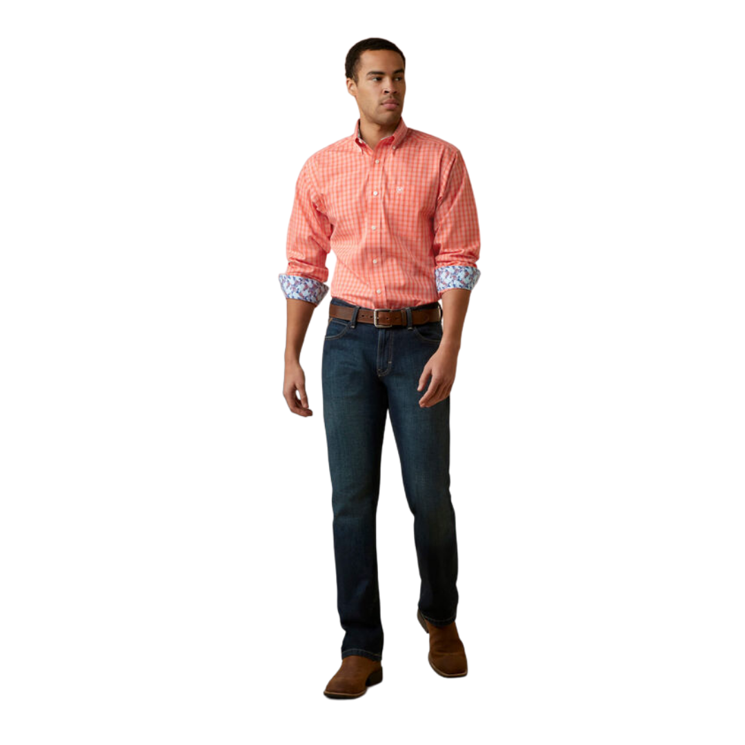 Ariat Men's Wrinkle Free Flame Coral Orange Shirt