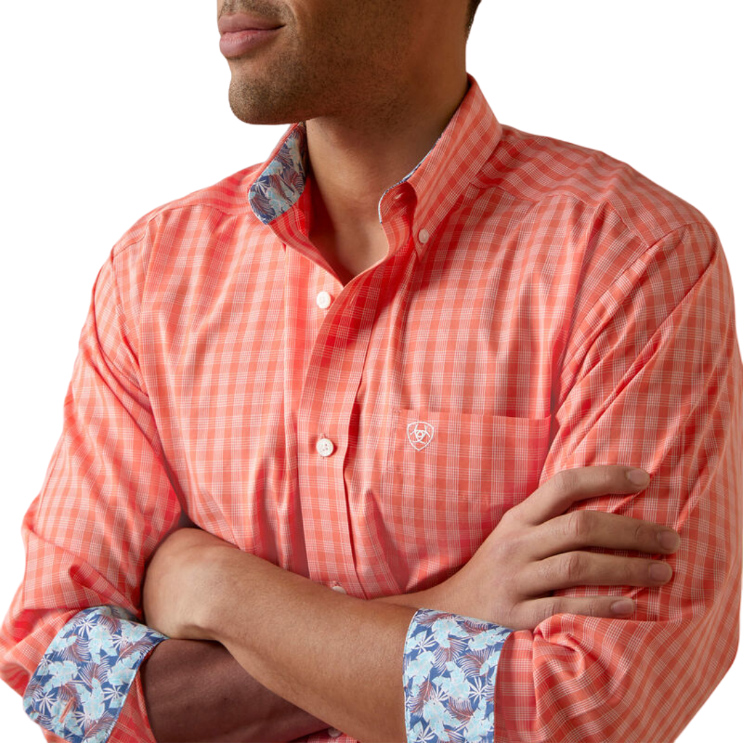 Ariat Men's Wrinkle Free Flame Coral Orange Shirt