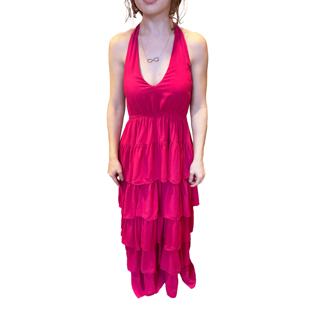 Andree Women's Hot Pink Long Ruffle Dress