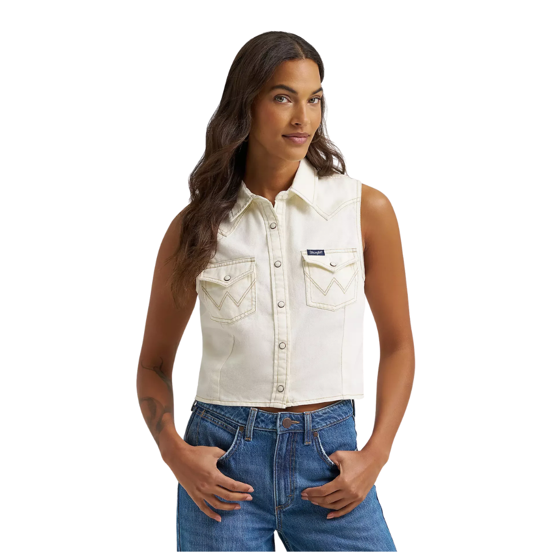 Wrangler Women's Punchy Sleeveless White Shirt