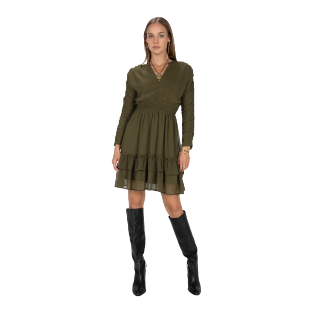 Miss Me Women's Moss Green Ruched Mini Green Dress