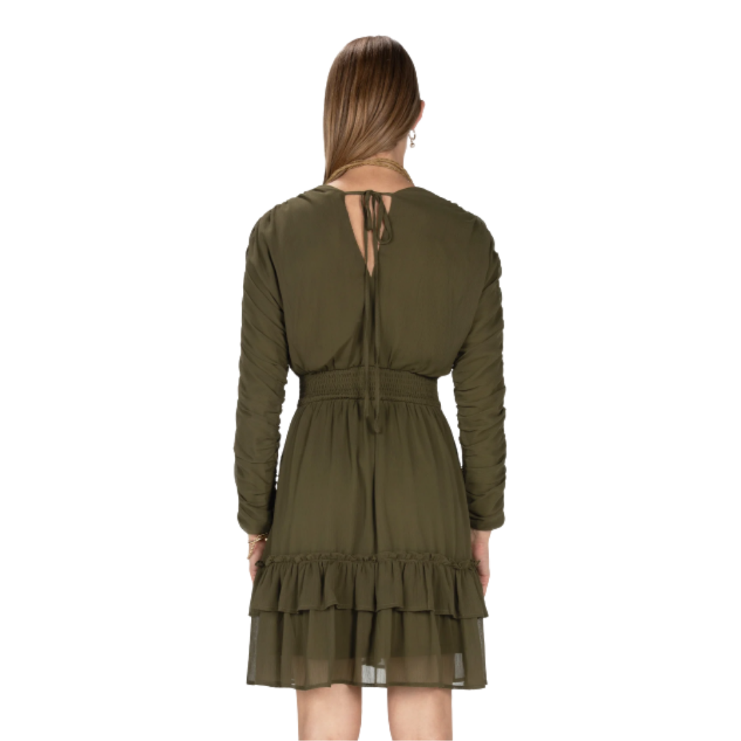 Miss Me Women's Moss Green Ruched Mini Green Dress