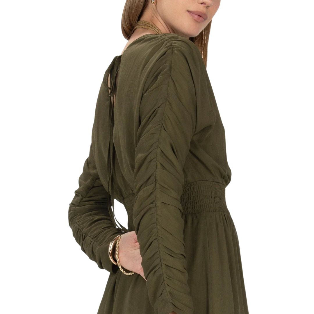 Miss Me Women's Moss Green Ruched Mini Green Dress
