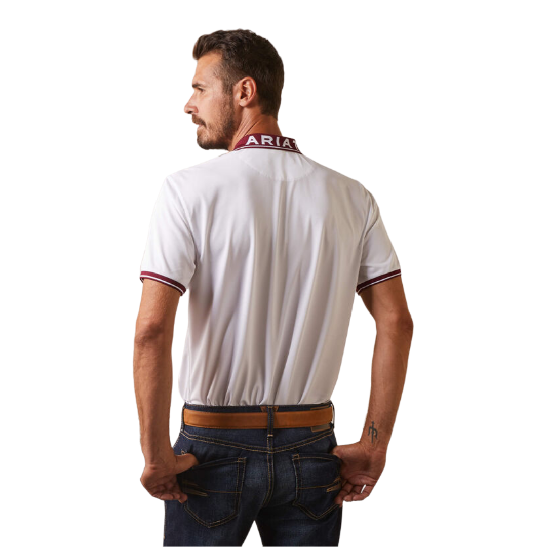 Ariat Men's Clothing Logo Fitted Polo White Shirt