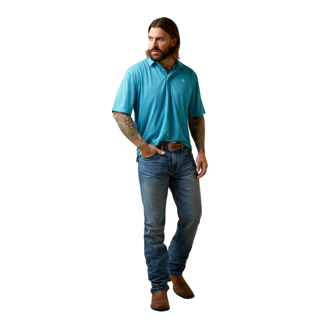 Ariat Men's Peacock Blue All Over Blue Polo