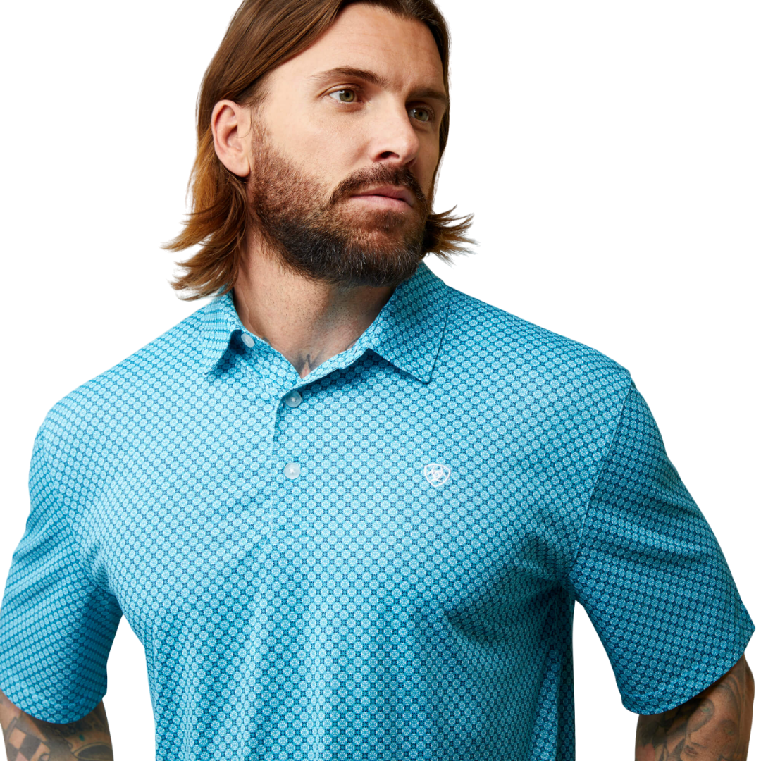 Ariat Men's Peacock Blue All Over Blue Polo