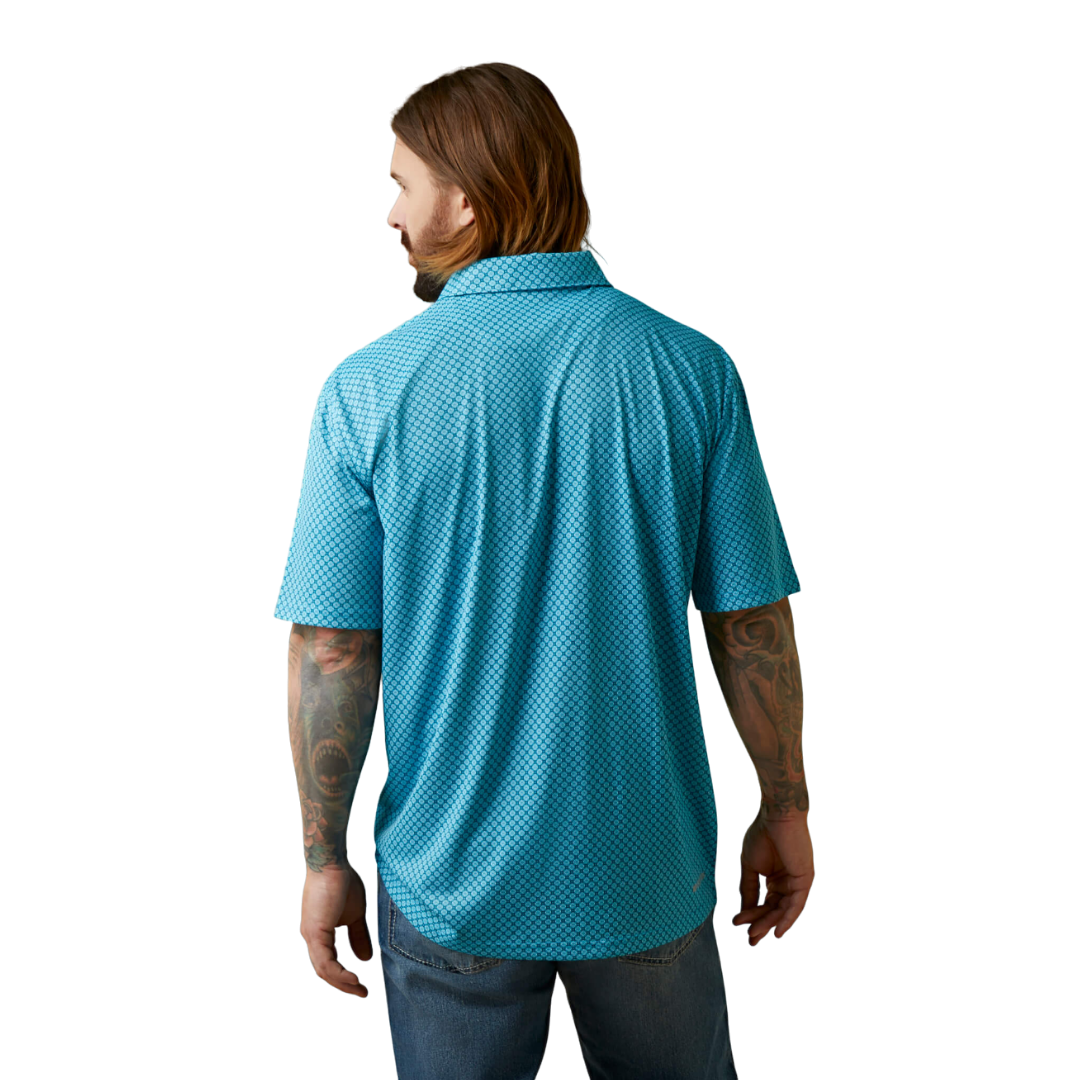 Ariat Men's Peacock Blue All Over Blue Polo