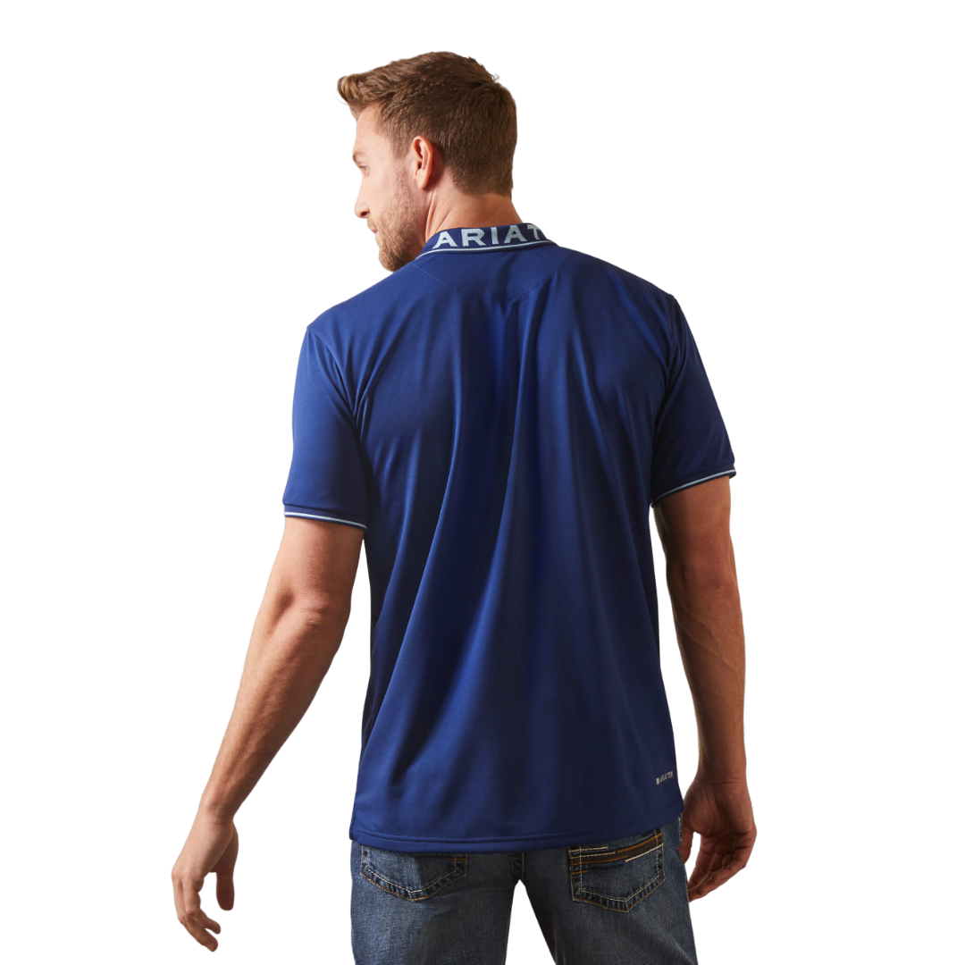 Ariat Men's Clothing Logo Fitted Polo Blue Shirt