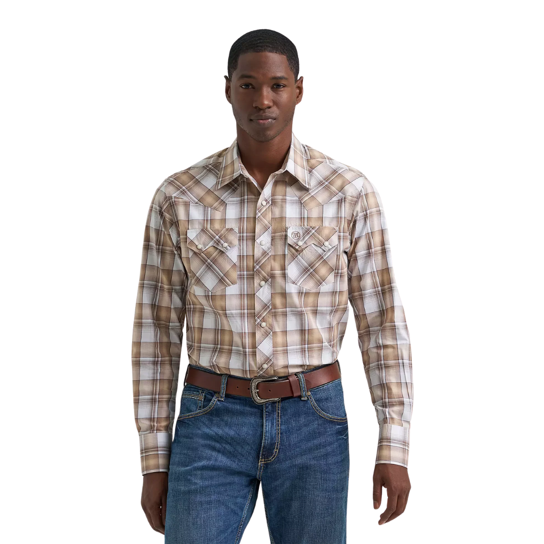 Wrangler Men's Retro Long Sleeve Taupe Shirt