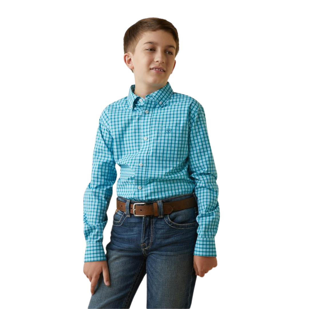 Ariat Youth Boy's Fit Long Sleeve Blue Shirt