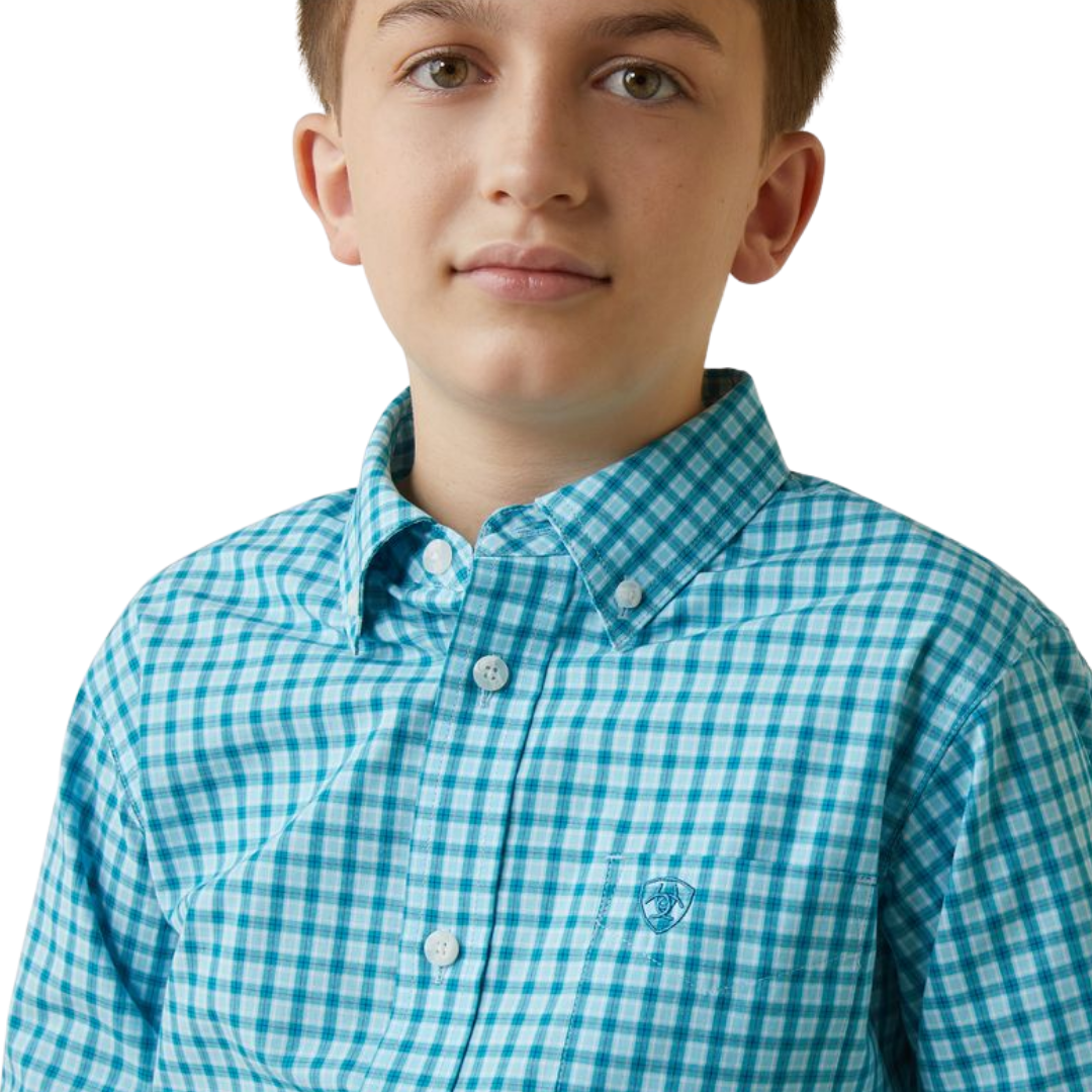Ariat Youth Boy's Fit Long Sleeve Blue Shirt