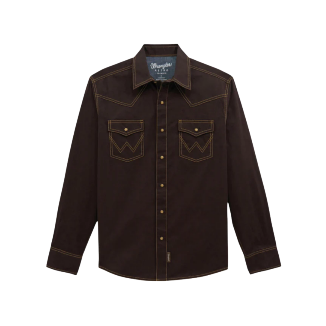 Wrangler Men's Retro Premium Snap Brown Shirt