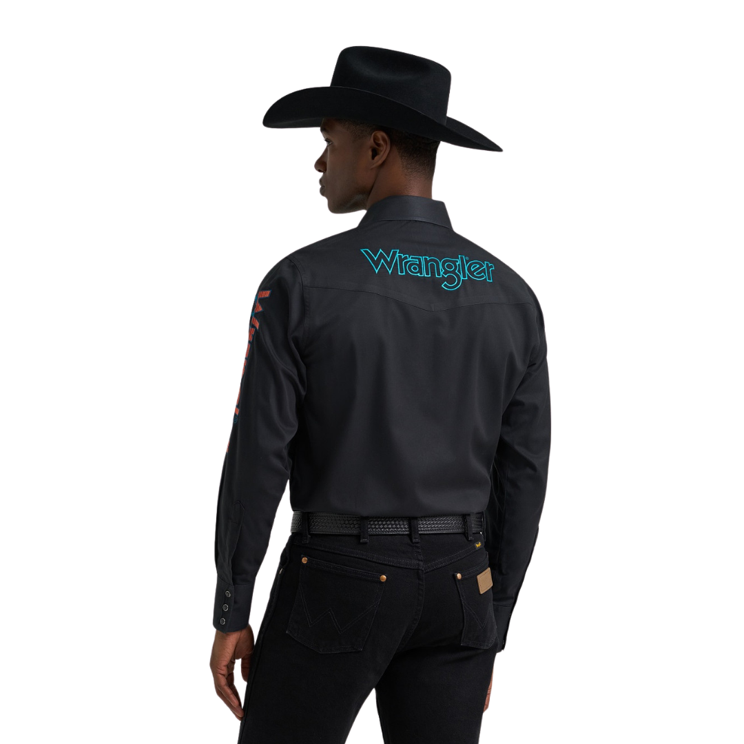 Wrangler Men's Long Sleeve Logo Black Shirt
