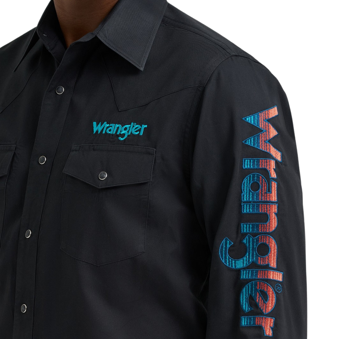 Wrangler Men's Long Sleeve Logo Black Shirt