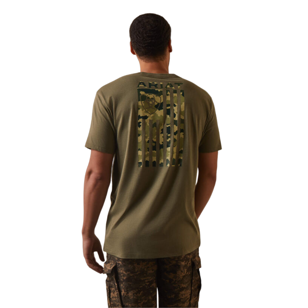 Ariat Men's Tonal Camo Flag Green Shirt