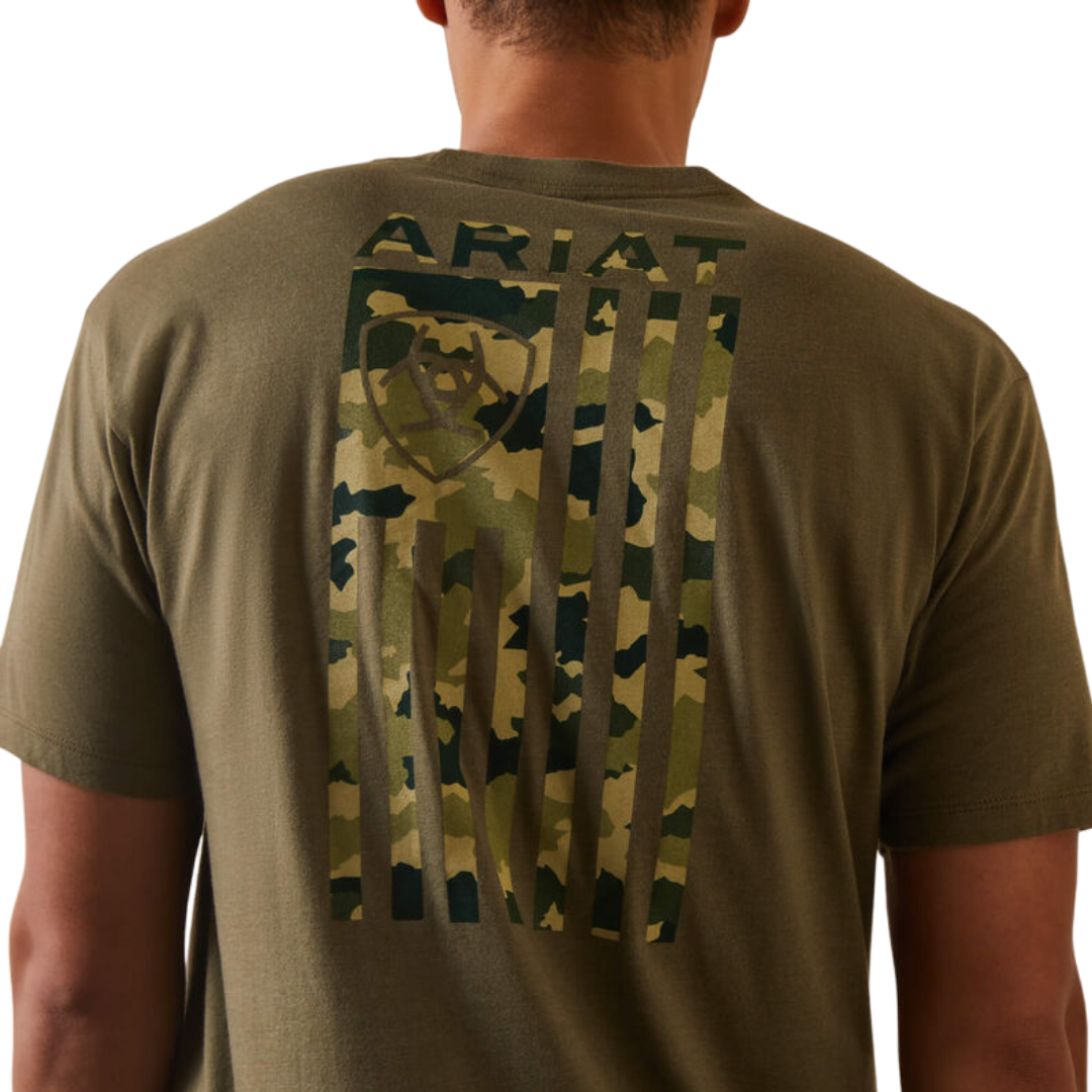 Ariat Men's Tonal Camo Flag Green Shirt