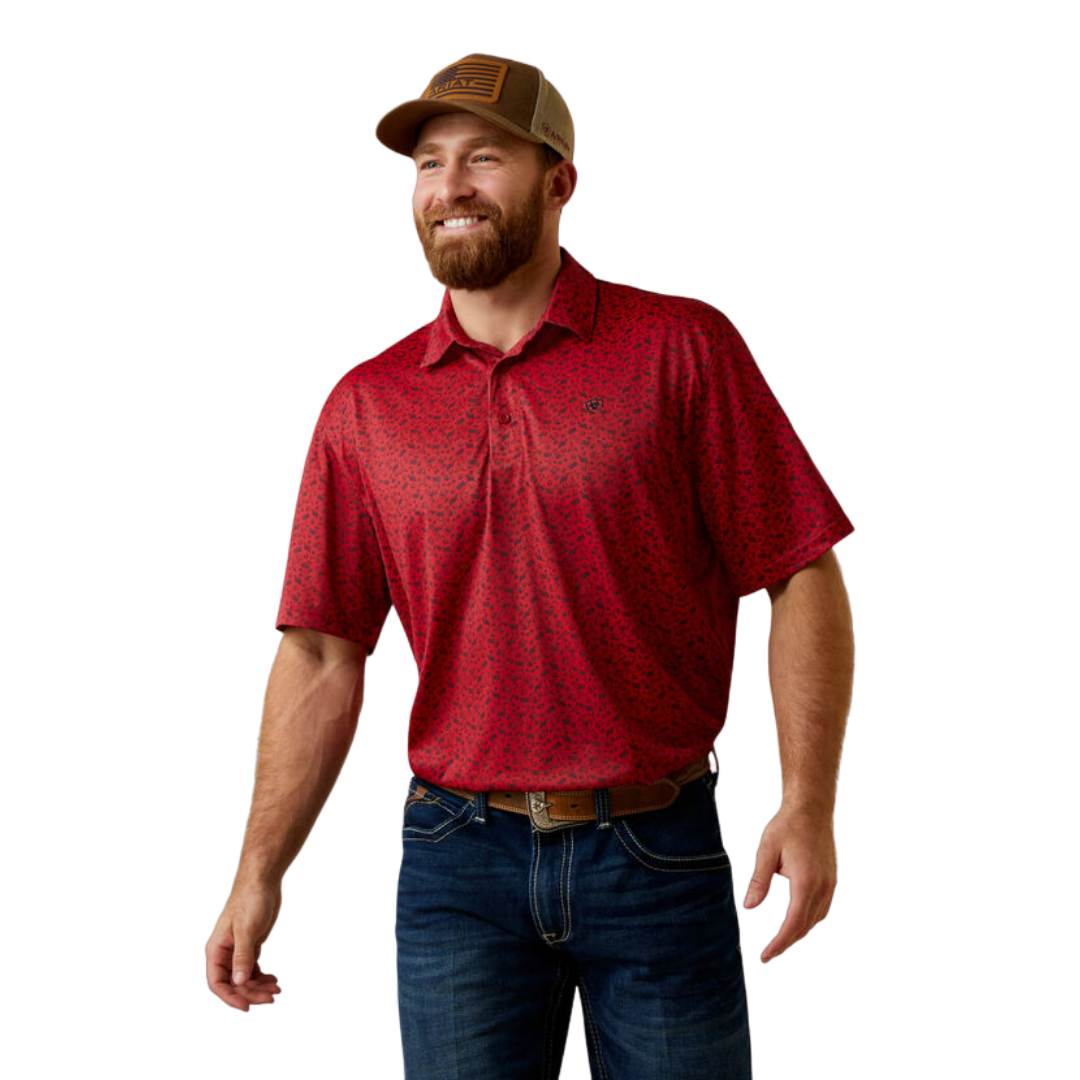 Ariat Men's All Over Print Polo Red Shirt