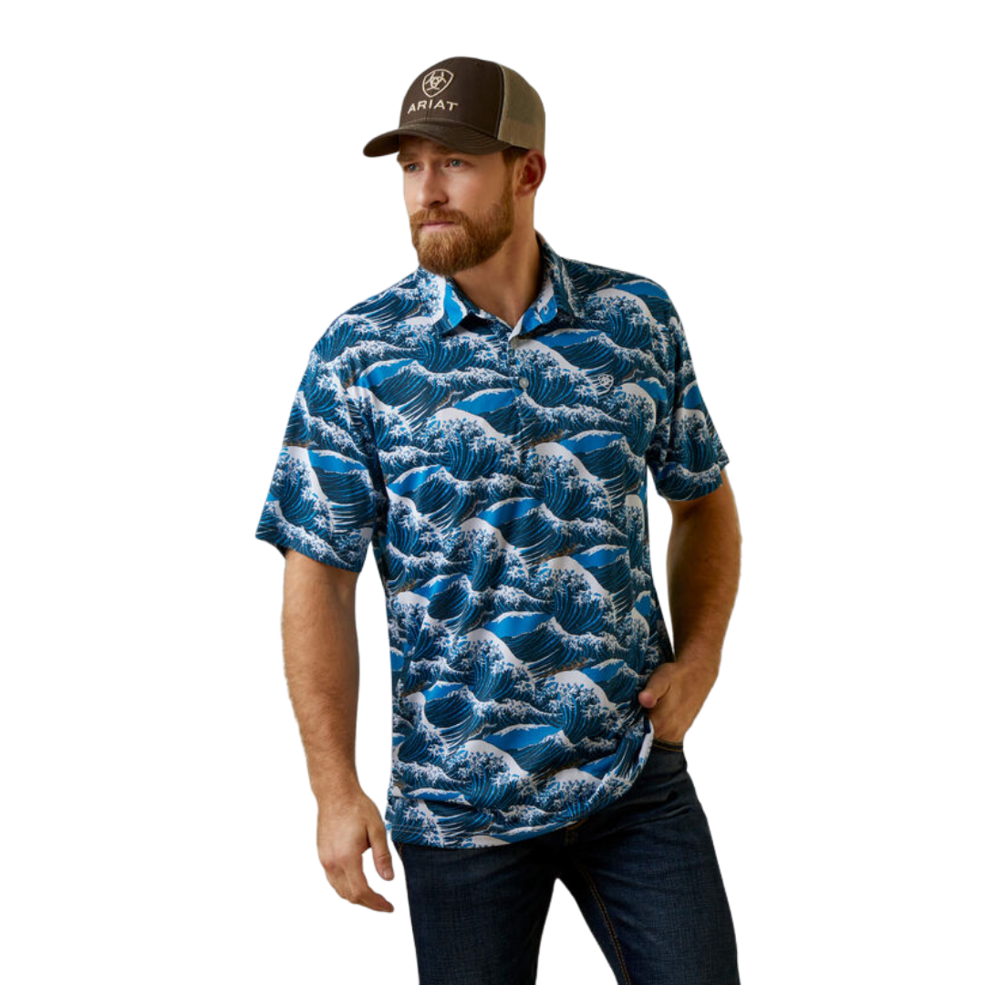 Ariat Men's Printed Western Aloha Blue Polo Shirt