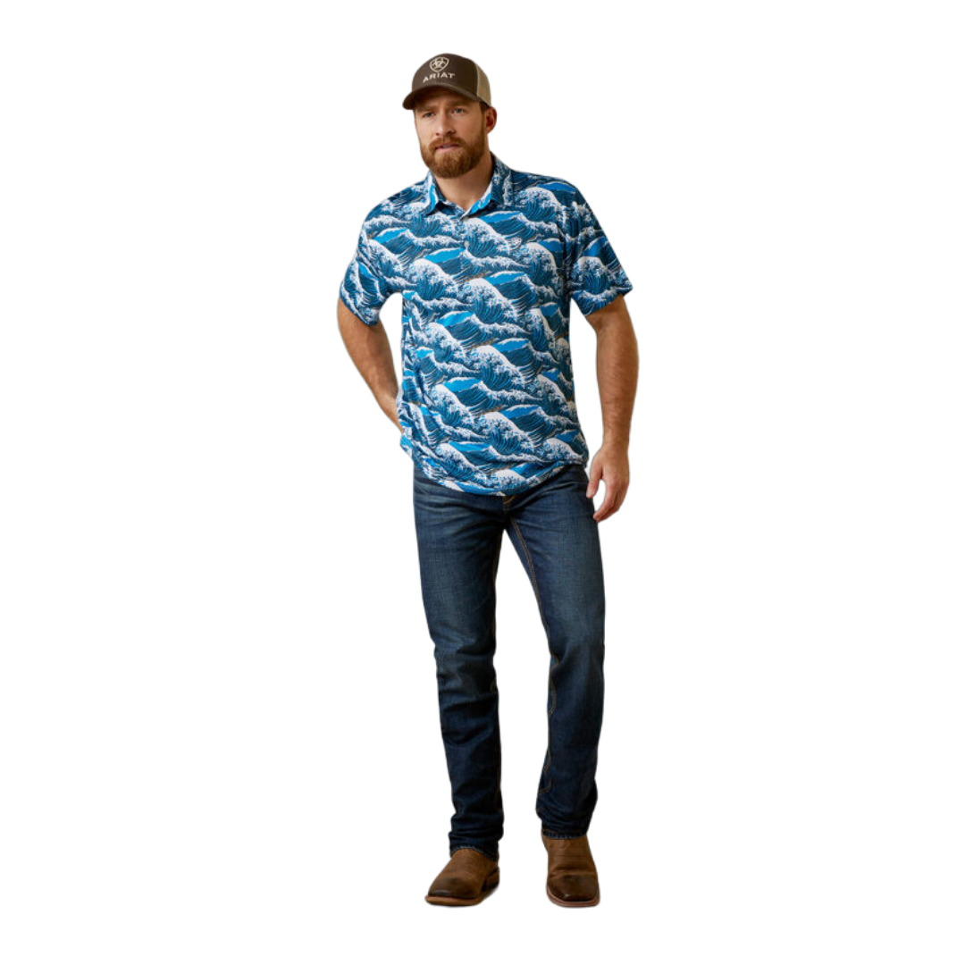 Ariat Men's Printed Western Aloha Blue Polo Shirt