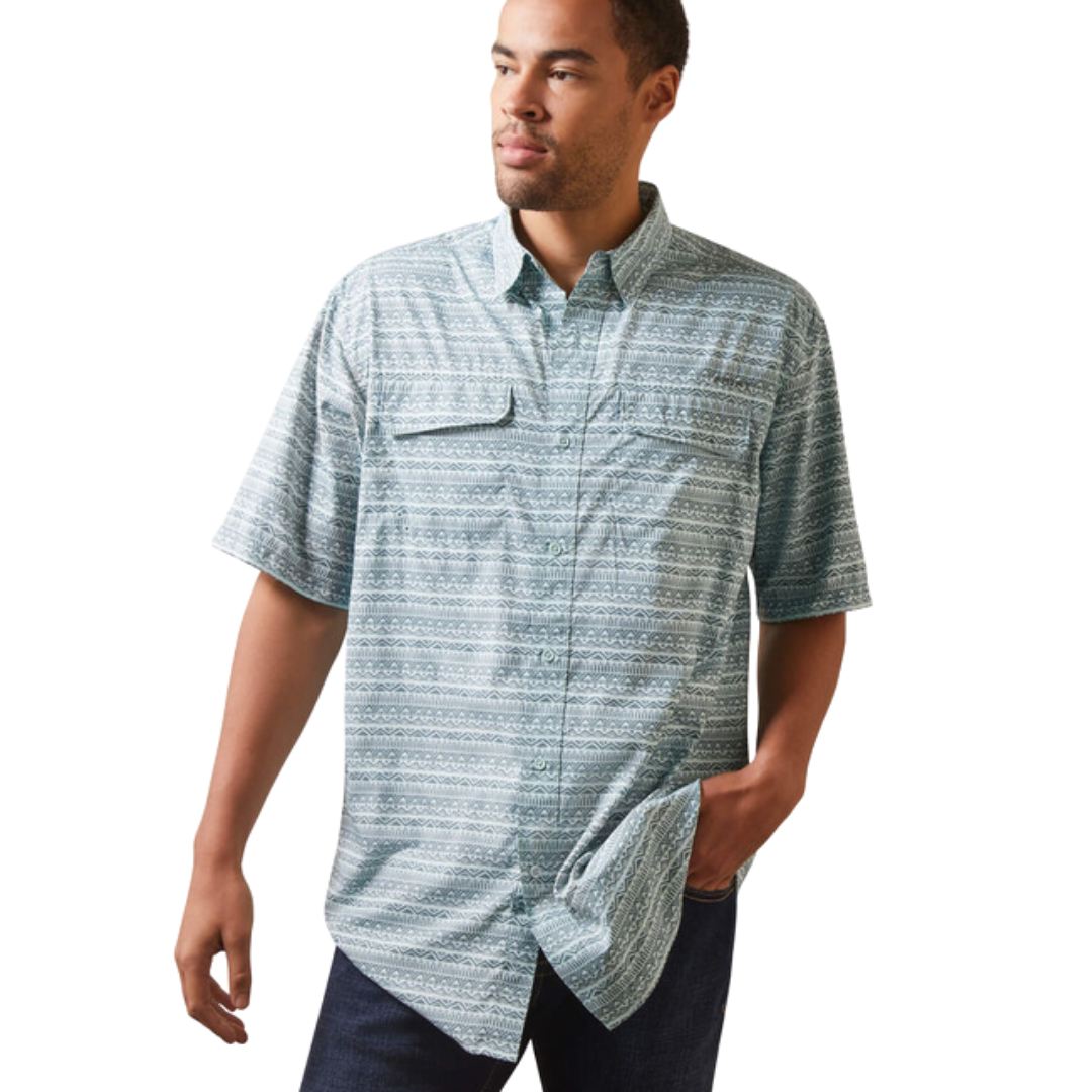 Ariat Men's Venttek Sea with Stripe Green Shirt