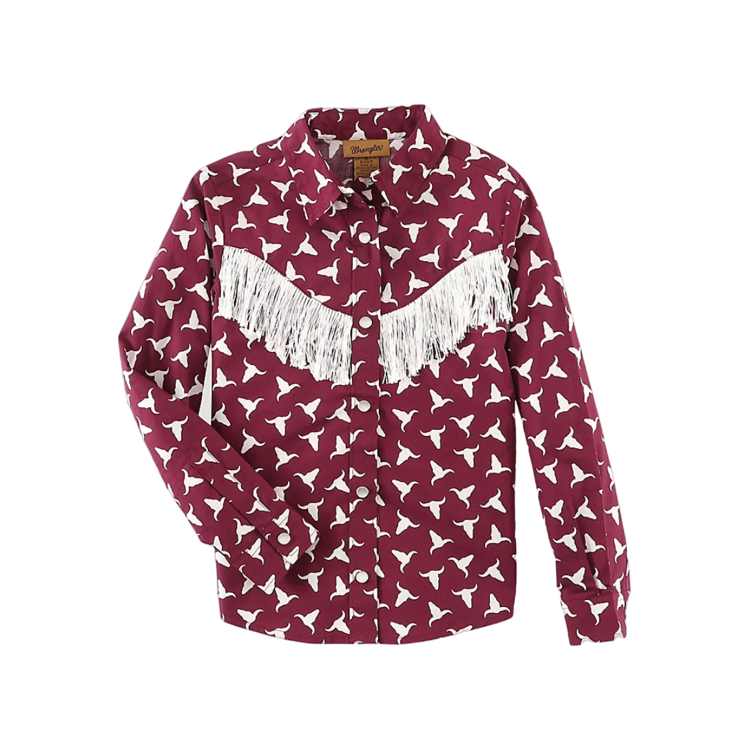 Wrangler Youth Girl's Fringe Steer Head Red Shirt
