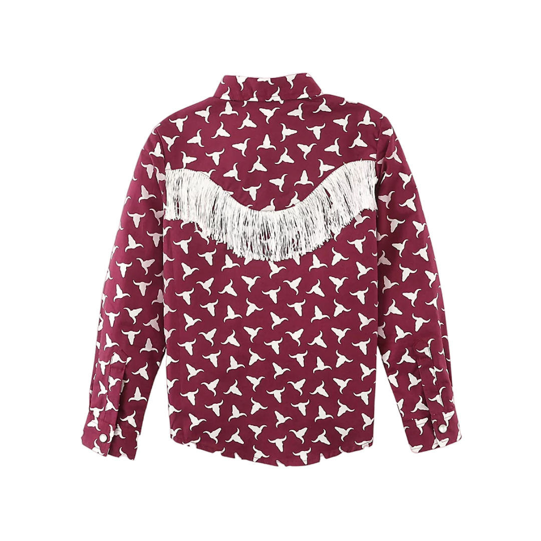 Wrangler Youth Girl's Fringe Steer Head Red Shirt
