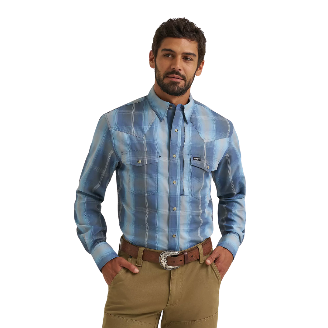 Wrangler Men's Atg-x Western Performance Indigo Shirt