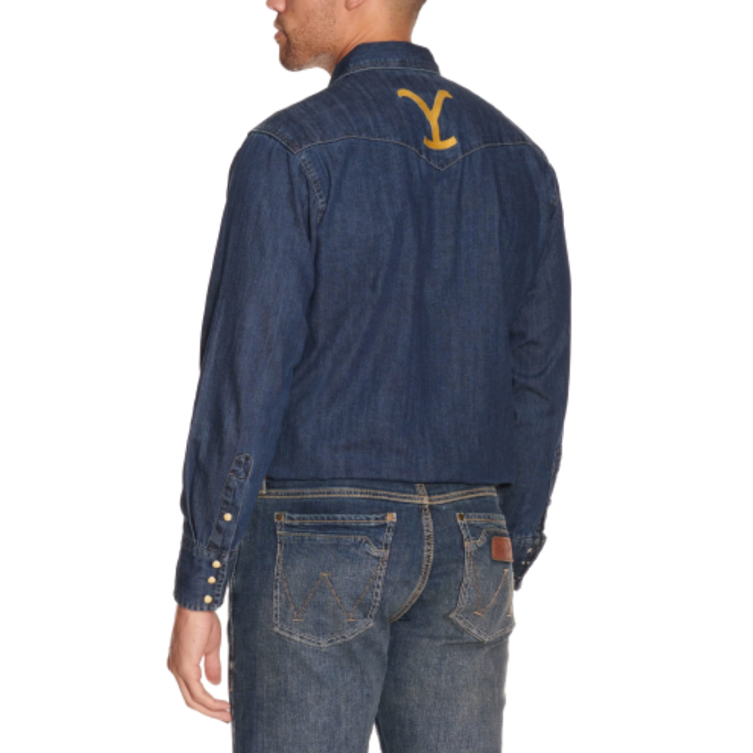 Wrangler Men's Yellowstone Dark Wash Indigo Shirt