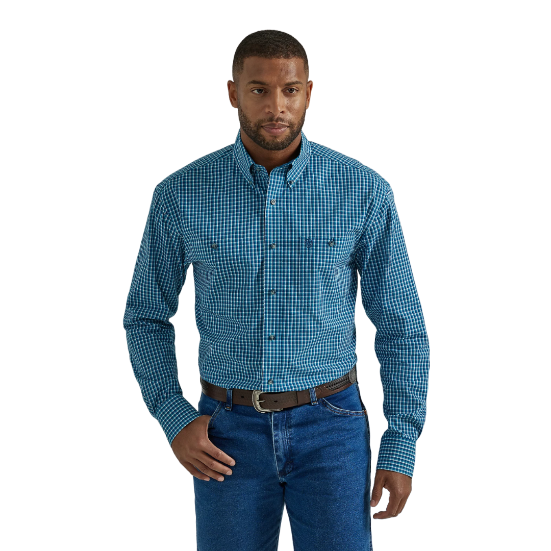 Wrangler Men's Turquoise George Strait Long Sleeve Two Pocket Shirt
