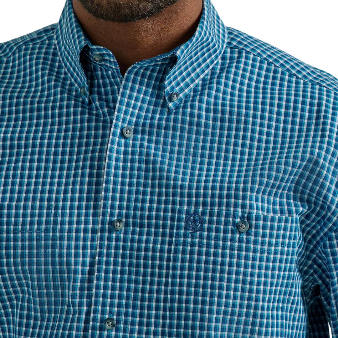 Wrangler Men's Turquoise George Strait Long Sleeve Two Pocket Shirt