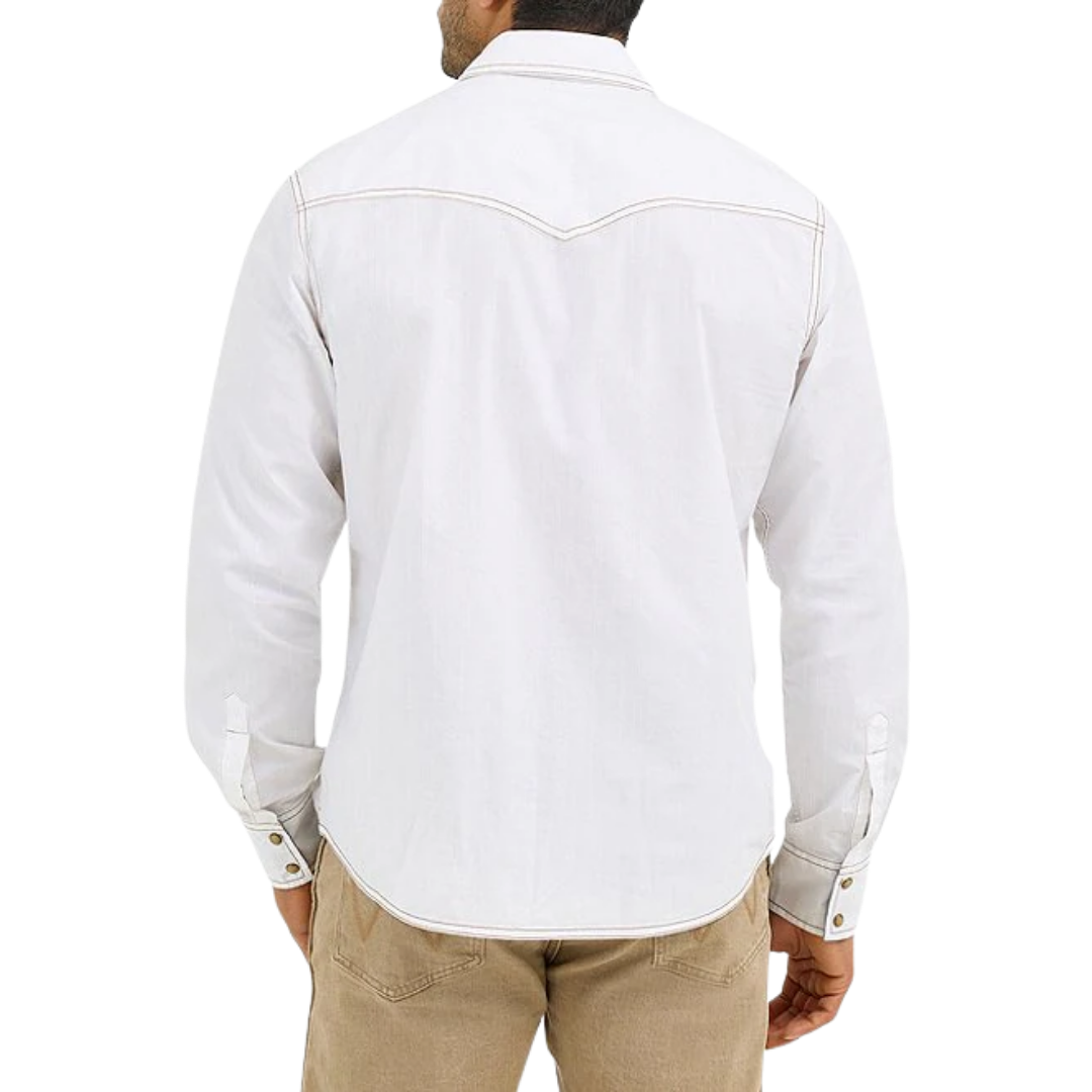 Wrangler Men's Retro Western Snap Solid Dobby White Shirt