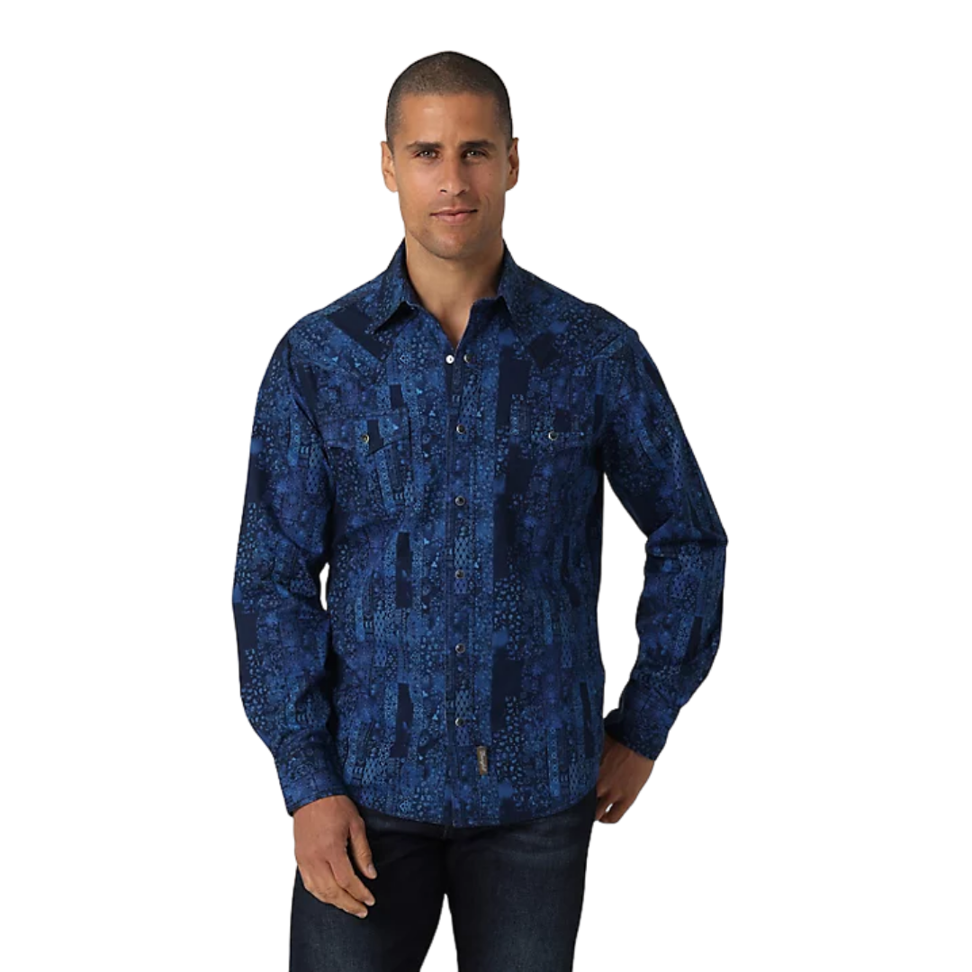 Wrangler Men's Retro Premium Snap Print In Bandana Blue Shirt