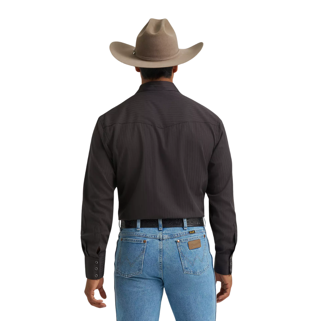 Wrangler Men's Long Sleeve Dobby Stripe Snap Black Shirt