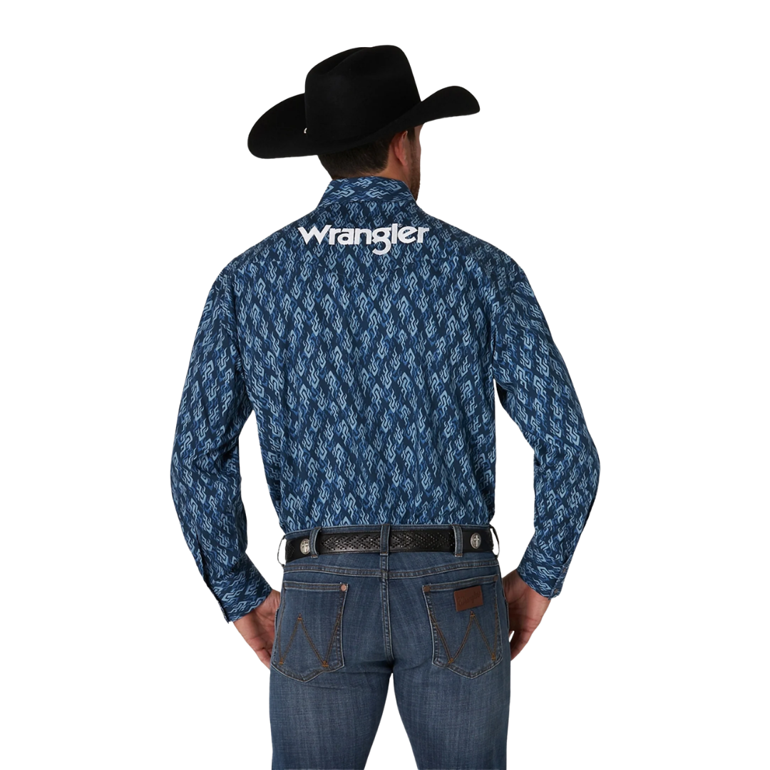 Wrangler Men's Logo Geometric Print Blue Shirt