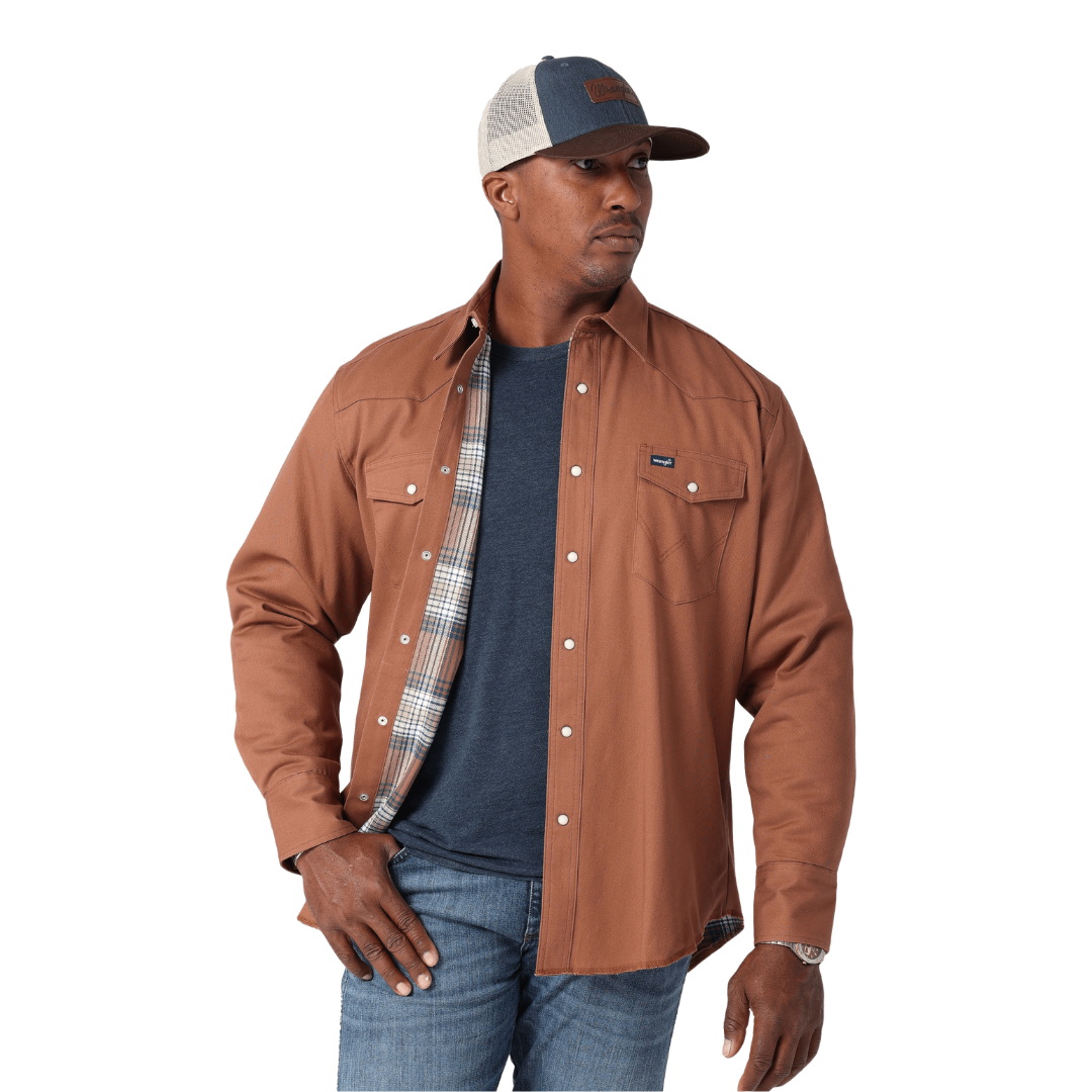 Wrangler Men's Brown Flannel Lined Print Shirt