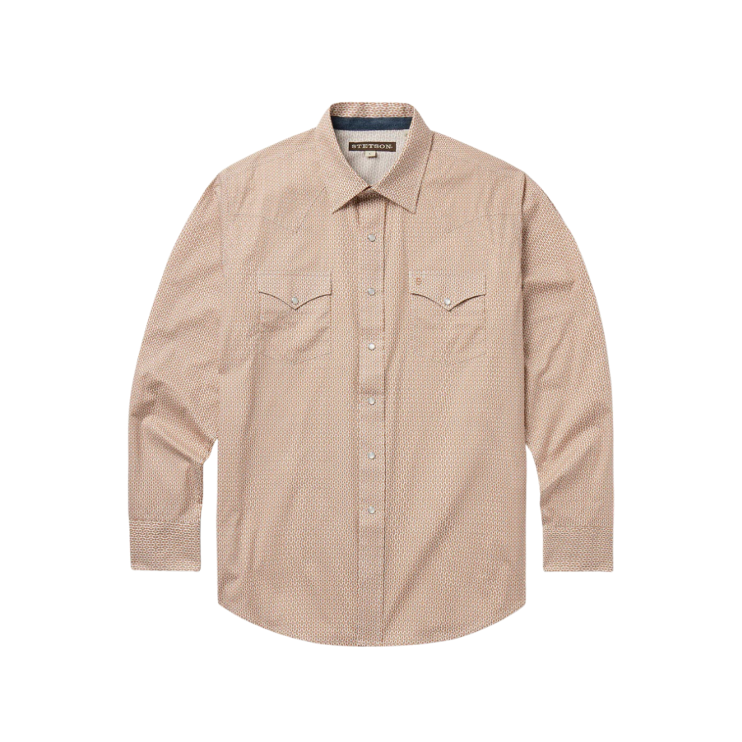 Stetson Apparel Men's Orange Diamond Print Western Shirt