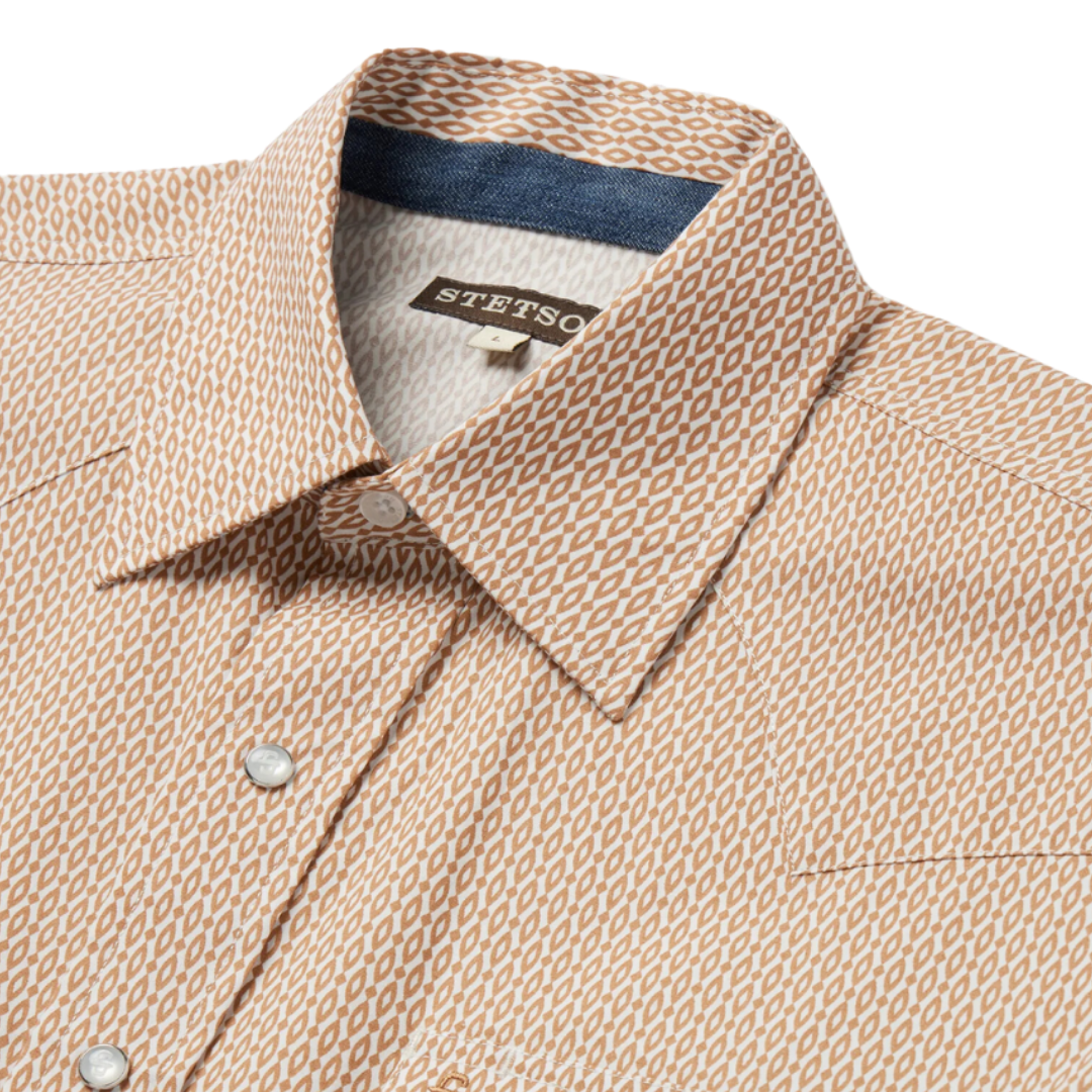 Stetson Apparel Men's Orange Diamond Print Western Shirt