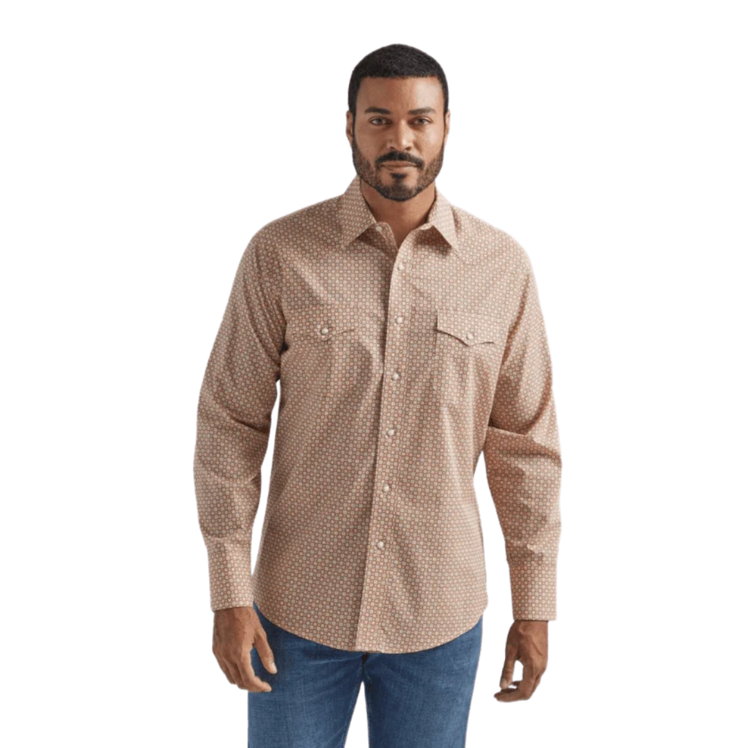 Wrangler Men's Silver Edition Copper Print Long Sleeve Western Shirt