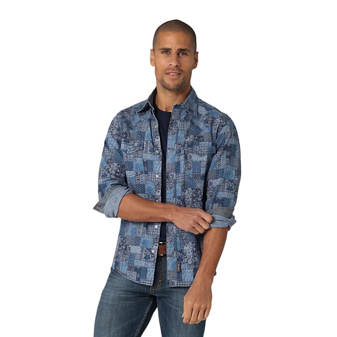 Wrangler Men's Retro Premium Patchwork Western Snap Shirt