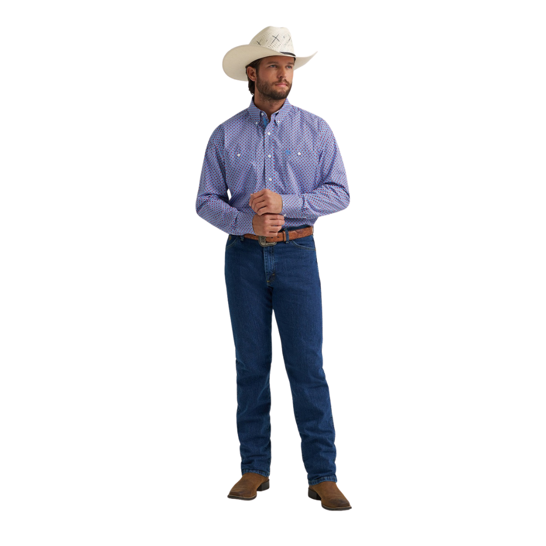 Wrangler Men's George Strait Two Pocket Blue Shirt