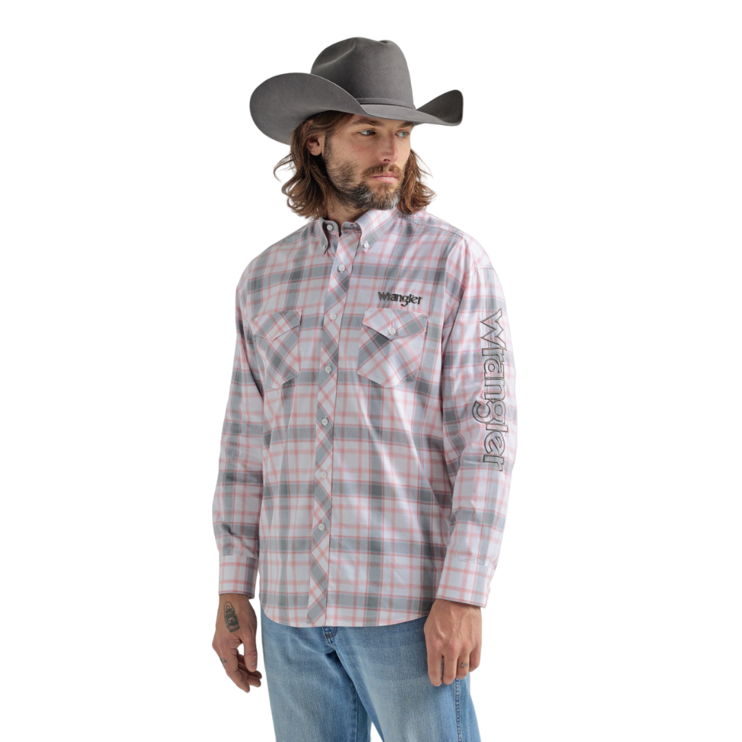 Wrangler Mens Print Logo Button Down Shirt